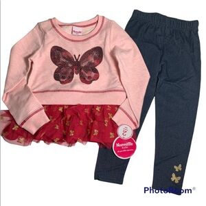NWT Nannette 2pc Butterfly Sequins Peplum Top With Leggings Size 5